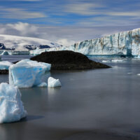 The glacier at Brown Bluff pushes into the sound of the Tamarin Peninsula in Antarctica.